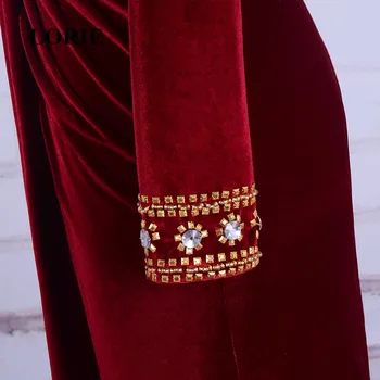 LORIE Visiniu Rochie de Seara Catifea V-Gât cu Margele de Aur cu Pietre Maneca Lunga Dubai Caftan de Bal Rochie haine de la simpla de la mariee