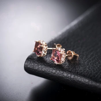 Loverjewelry Princess cut 5,5 mm Turmalina Roz Nunta de Diamant Cercel Solid 18K Rose Gold Bijuterii pentru Femei, Cadou de Crăciun