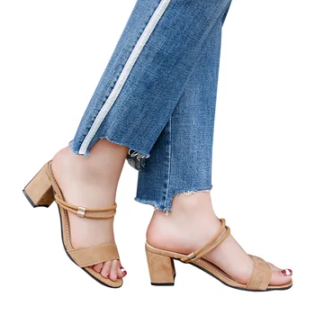 Lucyever 2018 Vară de Moda din Piele PU pentru Femei Sandale cu Toc Concis Solid Flip Flops Curea Glezna Pantofi Casual Femei