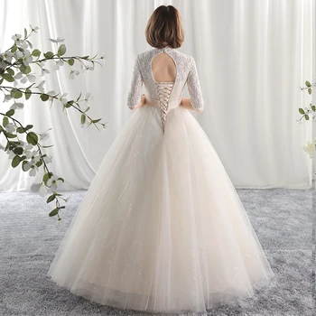 Lungă maneca jumătate musulman rochie de mireasa dantela 2018 mariage mireasa simplu rochie de mireasă foto reale weddingdress vestido de noiva Aline
