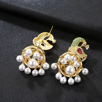 LUOTEEMI Etnice, Bijuterii de Mireasă de Culoare Aur Antic Pasăre Cu Create Perla Umbrela Indian Jhumka Jhumki Stud Cercei