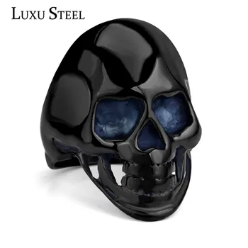 LUXUSTEEL Culoare Negru Craniu Inele din Oțel Inoxidabil Pentru Barbati Halloween Punk Stil de Inel de Partid