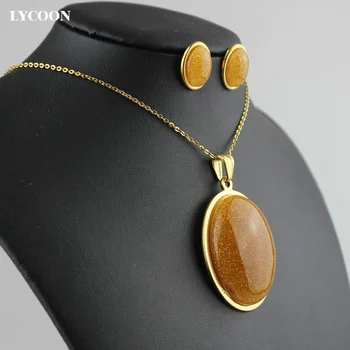 LYCOON din oțel inoxidabil pandantiv placat cu aur culoare rășină specială piatra forma de ou pandantiv colier cercei seturi de bijuterii pentru femei