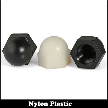 M3 M4 M5 M6 DIN1587 Alb-Negru Nailon Plastic Metrice Nuci Decorative Hexagon Hexagonal Izolare Dom Capac Ghindă, Nuci