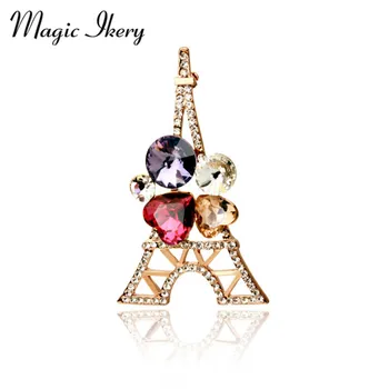 Magic Ikery Crescut de Culoare de Aur Zircon Cristal de Lux la Turnul Eiffel Broșe Ridicata Bijuterii de Moda pentru femei MKY5766