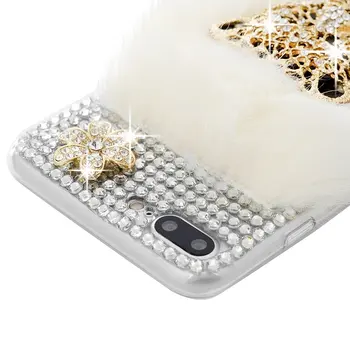 Manual Bling Cristal de Lux de Aur Cap de Leopard cu Blana de Iepure TPU Moale Caz de Telefon Acoperă pentru iPhone 4s 5 5s 6 6s 7 7 plus