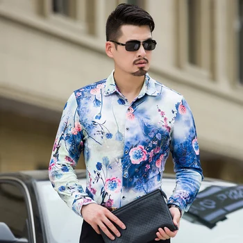 MarKyi bumbac 3d-pritn florale barbati designer de tricouri plus dimensiune 7xl slim fit barbati camasi casual flori hemden heren