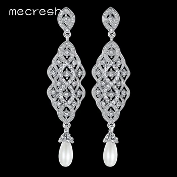 Mecresh Imitat Perla de Cristal Cercei Lungi pentru Femei Geometrice Picătură Cercei Vintage 2017 Bijuterii de Nunta Cadou de Crăciun EH618