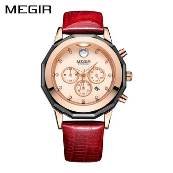 MEGIR Brand de Lux Doamnelor Ceas Cronograf de Moda din Piele Încheietura Cuarț Fata Ceas pentru Femei Iubitorii de Rochie Ceasuri Ceas 2042