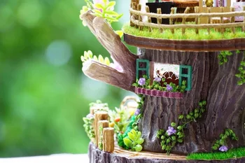 Miniatura Fantasy Forest Mobilier casă de Păpuși Kituri DIY din Lemn Papusi Casa Cu Lumini LED-uri Ambarcațiune Model Handmade Cadou de Crăciun