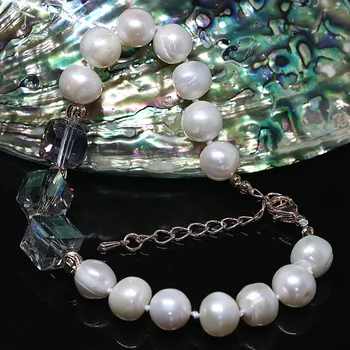 Minunat de apă dulce 9-10mm natural pearl nou design bratara margele rotunde de cristal rose de aur-culoare incuietoare bijuterii B1405