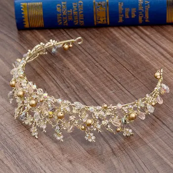 Mirese Bijuterii De Păr Baroc Handmade Cu Margele Roz De Lux Coroane De Aur, Cristal Tiara Printesa Dulce Diademe De Mireasa Accesorii De Par
