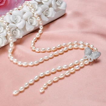 Moda Lung Colier de Perle cu adevărat Naturale de apă Dulce Pearl Fluture Pearl Bijuterii Pentru Femei de argint 925 Colier Cadou