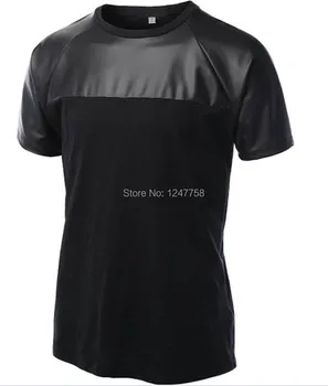 Moda pentru Bărbați de Îmbinare T-Shirt de Piele Ca si Vesta din Bumbac Raglan Top Scurt Tricoul Tee Topuri