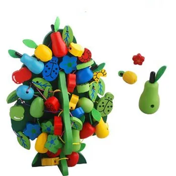 Montessori Pentru Copii Jucarii Lemn Fructe Colorate Margele Șiruri De Copaci Pregătire Preșcolară Learining De Învățământ Brinquedos Juguets