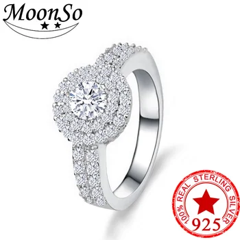 Moonso SoLove Real Argint 925 CZ Piatra Inel de Logodna anel pentru Femei de Nunta Rotund Elegant și Grațios LR783S