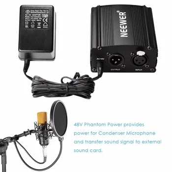 Neewer 1 - Canal de alimentare de 48V Phantom Power Supply Negru Un Adaptor XLR Cablu Audio pentru Microfon cu Condensator Muzica Echipament de Înregistrare