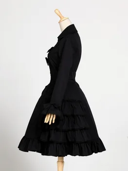 Negru Audrey Hepburn Trench Vintage Stil Mult Flare Sleeve Lolita Strat de Dantela Grădină