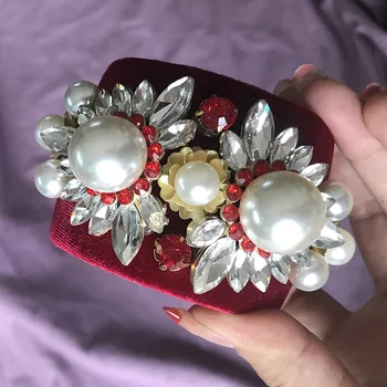 New Europe Vintage Red Pearl Mare De Flori De Cristal Manșetă Larg Deschisă Bratari Pentru Femei Accesorii De Nunta