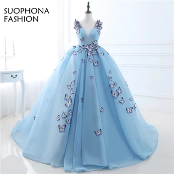 New Sosire Personalizate V Gât rochie de Bal rochii de seara 2018 Fluture cu Margele albastru rochii de Petrecere, rochii de seara
