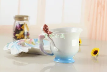 New Sosire Sirena Ceașcă De Cafea De Culoare Email Portelan Bone China Cana De Ceai Cu Farfurie Și Lingură Cadou Creativ Caneca Copo