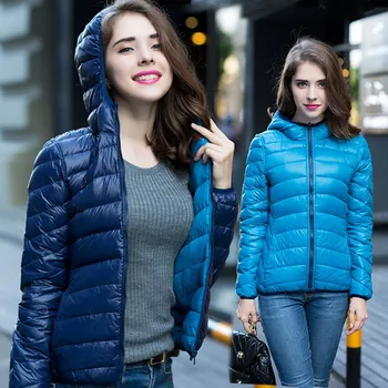 Noi 2017 Iarna Laterale Două Femei De 90% Alb Rață Jos Geaca pentru Femei cu Gluga Ultra Light Jos Jachete Calde Haina de Iarna Parka