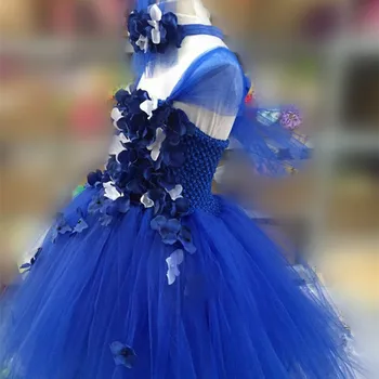 Noi De Flori Tul Fete Rochie Albastru Alb-Bleumarin Roz Concurs De Rochie De Printesa Fata De Performanță Petrecere De Nunta Rochie Tutu Copii Vestidos