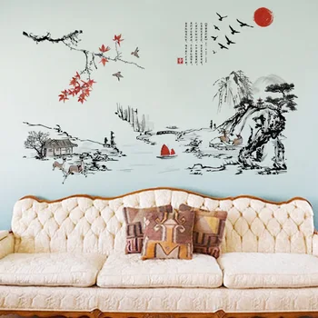 Noi Sosesc Stil Chinezesc Copac Autocolante De Perete Camera De Zi De Decorare Epocă Poster Tapet Decor Acasă Decalcomanii De Picturi Murale