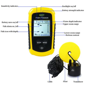 Noroc FF1108-1 Sonar Portabil de Alarmă de Pește Finder Echo Sounder 0.7-100M Traductor Senzor de Adâncime și cu RU RO Manual de Utilizare #B3