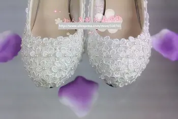 Nou 2018 ivory pantofi de nunta femei dantelă flori de pantofi de mireasa handmade plus dimensiuni reduse med tocuri inalte pantofi de domnisoara de onoare
