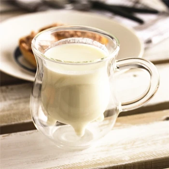 Nou!! 350ml de Transparență Manual Dublu-strat de Lapte de Vacă Sticlă Ceașcă Halbă Borcan Rezistent la Căldură Biroul de Acasă de Cafea cu Lapte Ceai Cana Cadou
