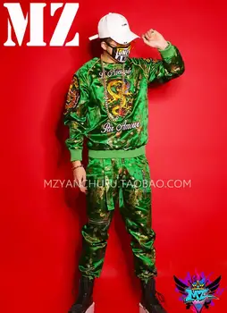 NOU club de noapte de moda Verde broderie dragon roba, costume de Bărbați cântăreți dj etapă costum rochie stil chinezesc costum seturi ! S-5XL