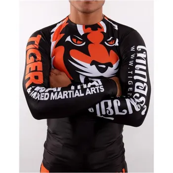 Nou Listarea purta îmbrăcăminte cu mâneci lungi strâmte întinde de fitness Muay Thai negru hanorac portocaliu Transport Gratuit muaythai
