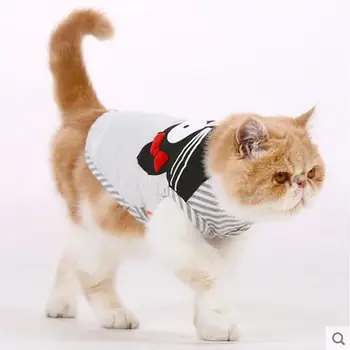 NOU Tricou cu Pisică animale de Companie Pisica Haine fără Mâneci Lumina Respirabil Dungă Pisica Drăguț Vestă de Vară de Companie T-Shirt Pisica Sphinx Haine XS S M L