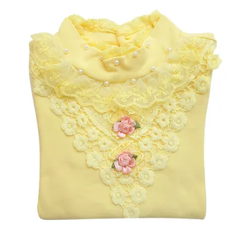 Noua moda de primăvară-coreean copii imbracaminte pentru copii fete topuri tricotate dantelă flori fata bottom Printesa tricou DQ215