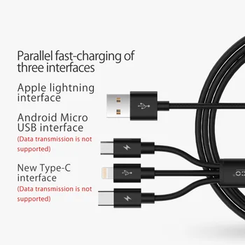 ORICO USB Cablu 3 in 1 Pentru iPhone X 5 6 7 8 Telefon Mobil de Cablu 2 in 1 Tip C Cablu Micro USB Pentru Telefon Android Încărcător Cablu