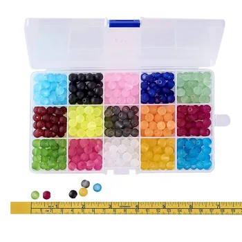 Pandahall 420pcs/cutie Transparentă Mată Margele de Sticla Rotunde de 8mm pentru Bijuterii Makin 8mm, Orificiu: 1mm; 15 Culori, despre 28pcs/color