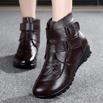 Pantofi de iarna pentru Femei Balerini Cizme Glezna Femeie de Moda din Piele Cizme Pene Mama Casual Non-alunecare de Cald Cizme de Zapada Size35-43