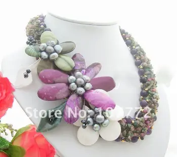 Pearl&Turmalina&violet Colier de cristal