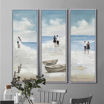 Peisaj Marin canvas art 3 piesă de pictură printuri pentru living home decor decor de birou ocean plimbare pe plajă