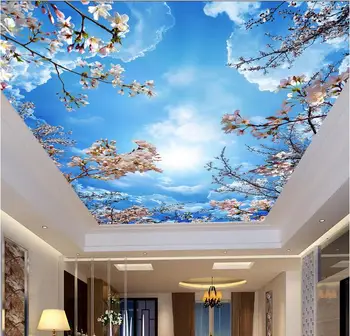 Personalizat de fundal fotografie 3d plafon picturi murale tapet Non-țesute cer nori albi cherry blossom tapet pentru pictura pereti 3d