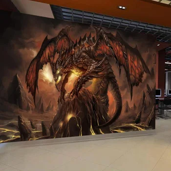 Personalizat Tapet Mural World Of Warcraft Dragon de Foc Joc Tematice de Fundal Pictura pe Perete picturi Murale 3D Tapet Pentru Camera de zi