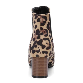 Piele De Căprioară Femei Glezna Cizme Noi De Iarna Leopard De Imprimare Pantofi Cu Toc Femeie Sexy Square Toe Tocuri Inalte Plus Dimensiune 32-43-48 Cizme Fete