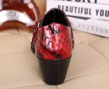 Piele Roșie Om Pantofi Rochie De Moda Aluneca Pe Oxfords Pentru Barbati Din Piele Punk Catarama Lanț De Partid Formal Pantofi De Nunta