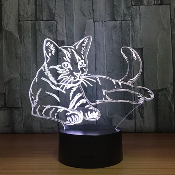 Pisica minunat 3D Lumina de Noapte Touch Comutator LED de Animale 3D Lampă 7 Culori USB Iluzie Lampa de Birou Decor Acasă Ca Jucărie pentru Copii Cadou de Ziua de nastere