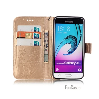 Portofel Caz pentru fundas Samsung Galaxy J3 2016 Caz Acoperire pentru coque Samsung J3 Caz 5 inch J3 2016 J320 J320F + Suport Card Holder