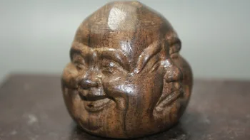 Porțelan fin Parfumat Lemn Sculptat Excelent vechi Manopera Patru fața Statui ale lui Buddha Cap