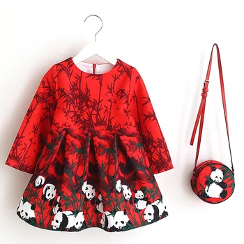 Primavara/Toamna pentru copii fete dress Print haine de fata de moda rochie de printesa + geanta două seturi copii fete copil rochie de flori