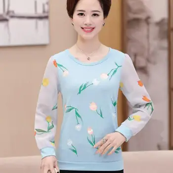 Primăvara Nou 2017 Femeile de Varsta Mijlocie Topuri o-Neck Tricou de imprimare de Înaltă Calitate de Moda Lung mâneci Plus Dimensiune Femei T-Shirt AE2104