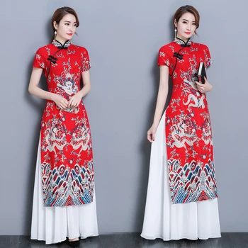 Primăvara și vara noi femeile e modificat mult cheongsam rochie Chineză mama cu mânecă scurtă rochie vintage imprimate